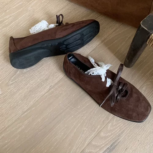 复古红色蕾丝蝴蝶结乐福鞋女2025新款韩版时尚系带玛丽珍软底女鞋