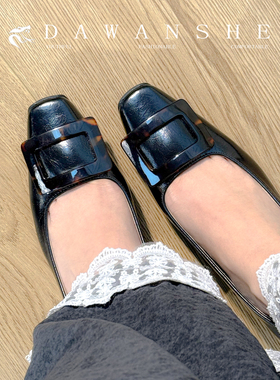 真皮方扣单鞋女低跟春夏新款法式职业浅口方头平底粗跟高跟工作鞋