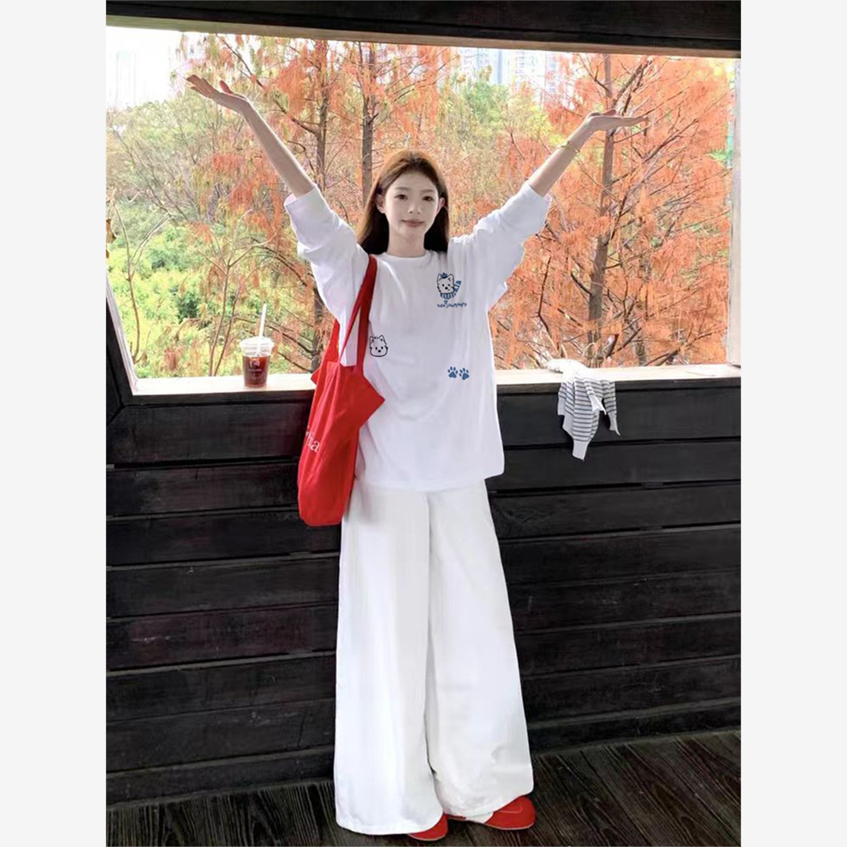 2025新款纯棉白色长袖t恤女秋冬季设计感小众宽松上衣打底衫