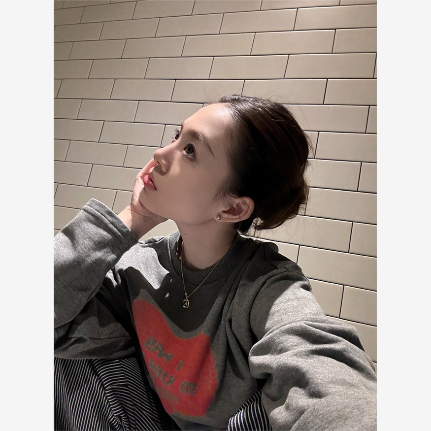 Frgkin美式覆古心形印花套头衫休闲运动衫秋冬流行女式宽松慵懒风