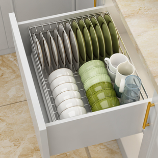 单层沥水碗架消毒柜内小型厨房抽屉碗碟盘子置物架304不锈钢