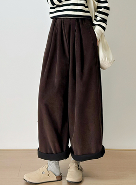 十一Studio休闲简约加绒灯芯绒阔腿裤显瘦宽松冬款休闲长裤女