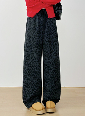 十一Studio美式复古豹纹加绒毛呢弯刀裤宽松慵懒垂感休闲裤阔腿裤