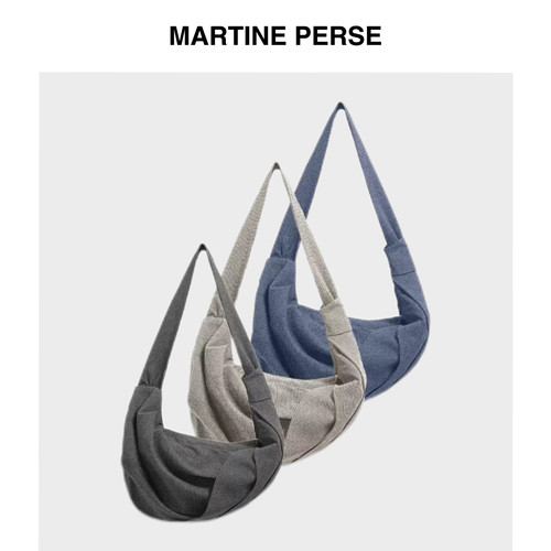 Martine Perse 「寻隅」复古条纹错位褶皱月牙包休闲通勤斜挎包