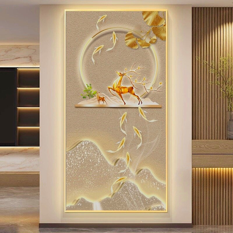 招财风景麋鹿十字绣2025新款线绣客厅玄关卧室轻奢现代简约九鱼图