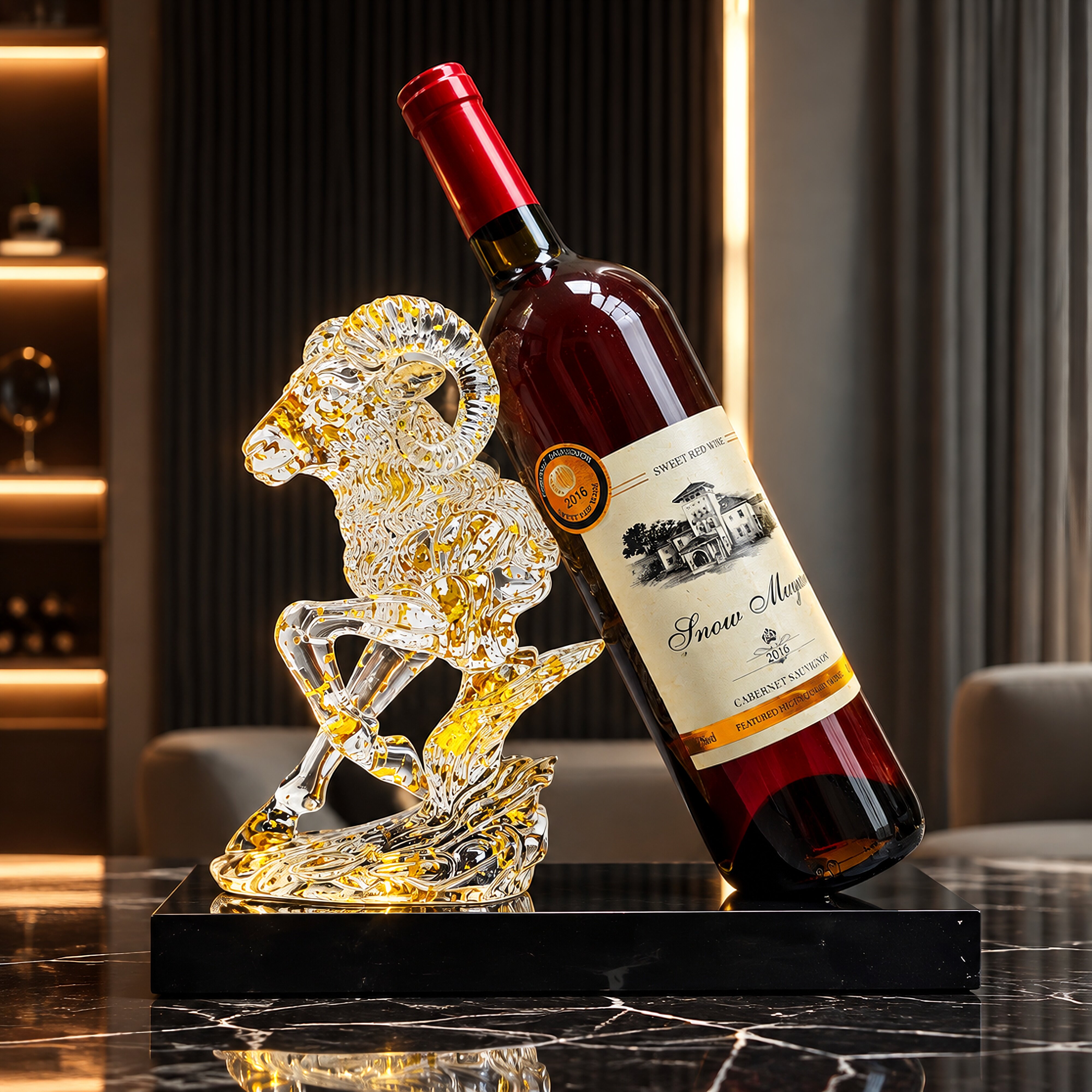 轻奢金羊纳福红酒架摆件乔迁礼物