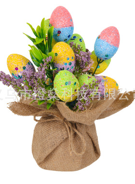 跨境复活节插枝彩蛋花纹印花泡沫蛋装饰节日仿真鸡蛋插牌场景布置