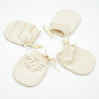 婴儿手套 新生儿防抓脸护手套 宝宝棉系绳可调节薄款春秋厂家