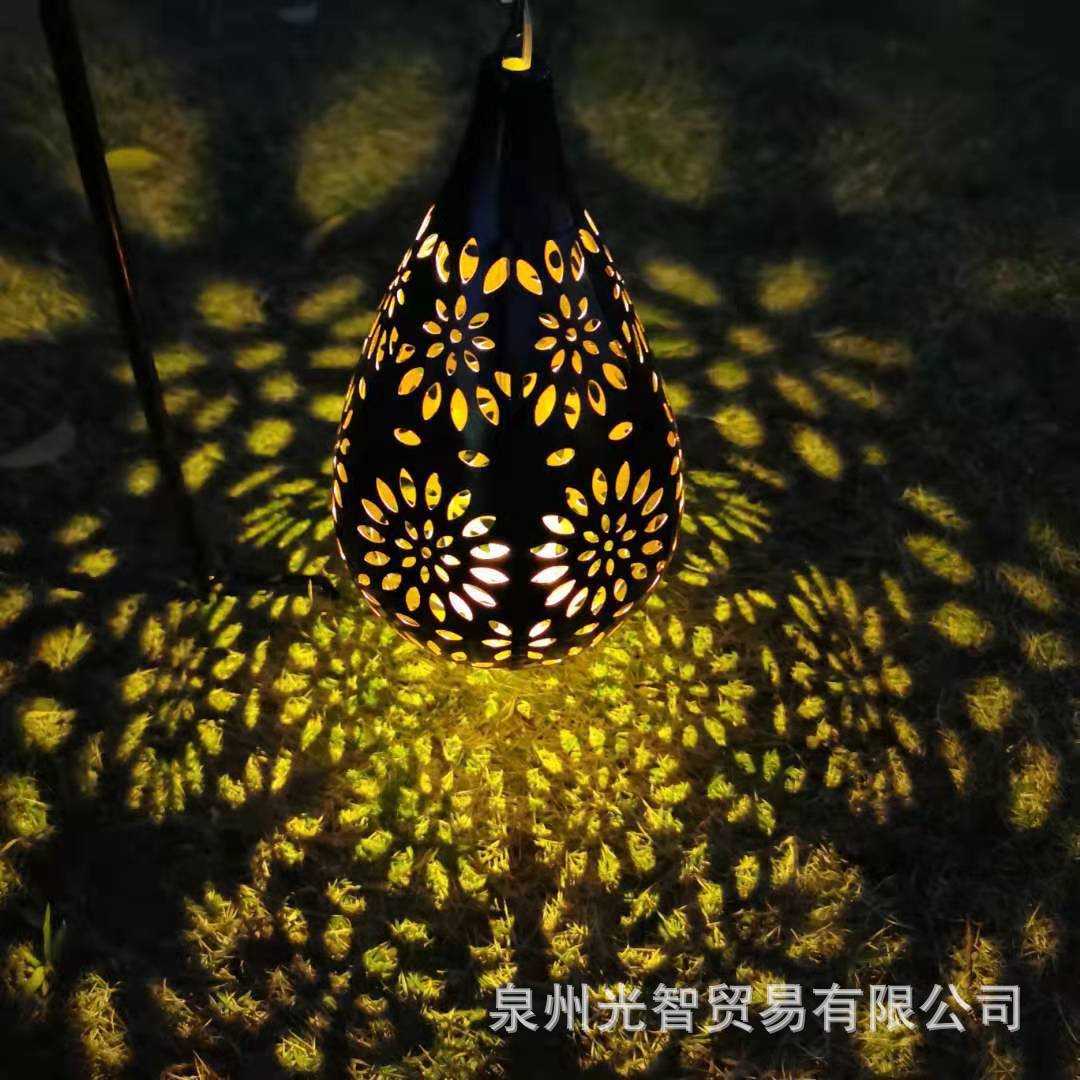 跨境铁艺太阳能灯镂空户外庭院草坪景观灯投影水滴造型氛围灯