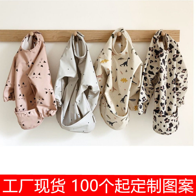 丹麦工厂婴儿童防水Pu软塑料立体围嘴宝宝围兜饭兜罩衣口水巾皮革