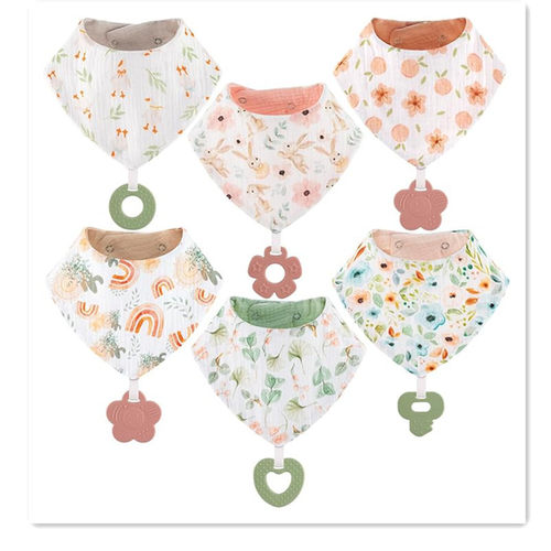 工厂加工硅胶口水巾兜婴儿棉三角巾围嘴宝宝固齿器咬咬兜乐