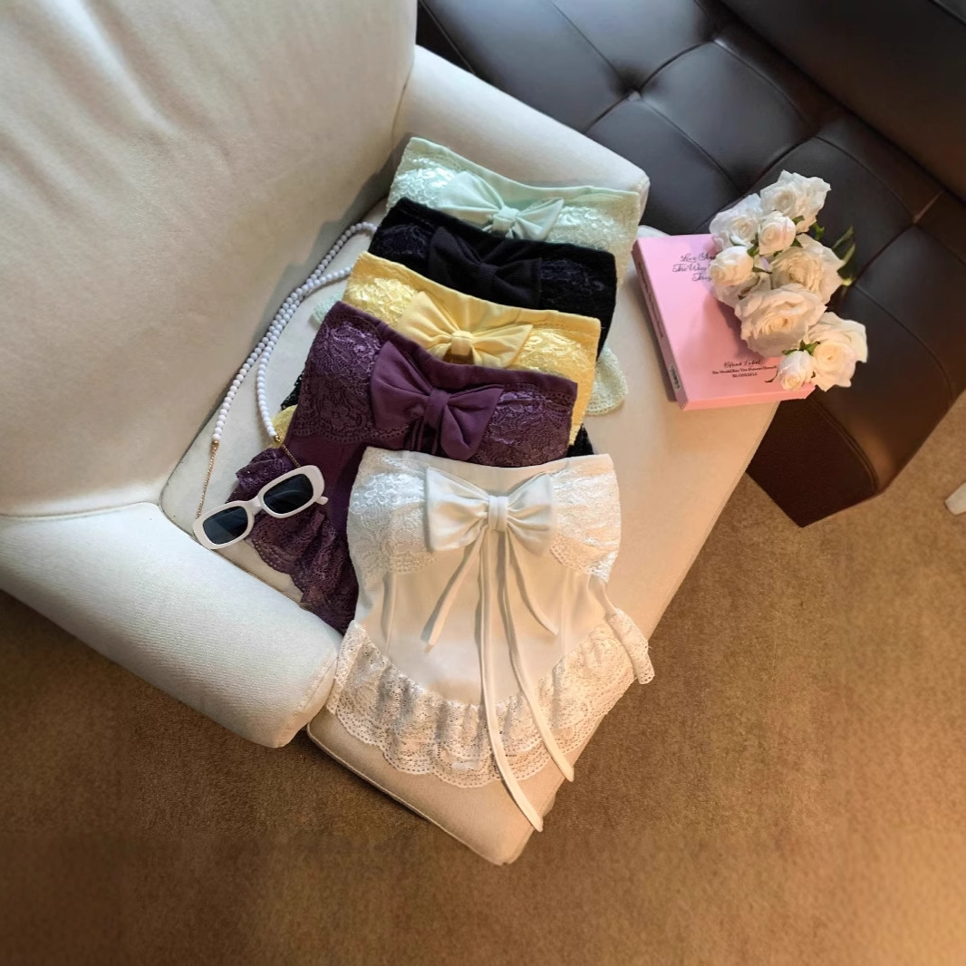 蝴蝶结蕾丝吊带背心女外穿夏泰式辣妹一字肩鱼骨抹胸小上衣带胸垫