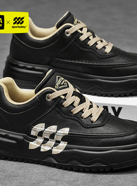 海澜之家黑色男鞋2026新款厚底增高运动休闲板鞋男秋冬季皮面潮鞋