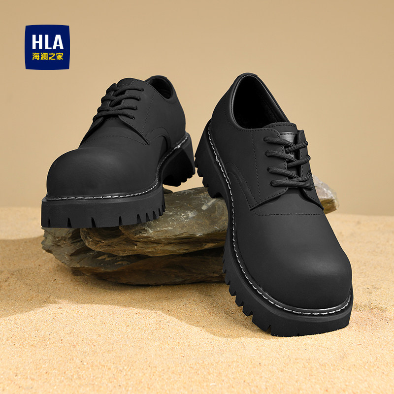 海澜之家2026男鞋秋冬季新款大头鞋厚底增高黑色马丁靴工作德比鞋