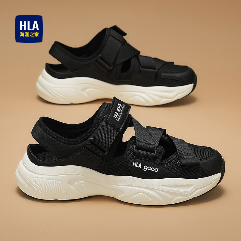 海澜之家黑色凉鞋男款夏季外穿厚底增高运动休闲爸爸鞋包头沙滩鞋