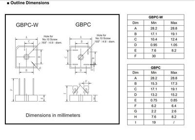 GBPC1510W2510W3510WGBPC5010W全新50A1000V圆脚整流桥