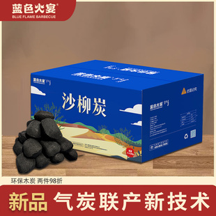 蓝色火宴沙柳炭低烟烧烤碳室内围炉煮茶木炭碳烤炉专用家用烤肉碳