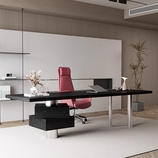 简约现代实木办公室电脑桌轻奢高级感小型单人工作台办公桌老板桌