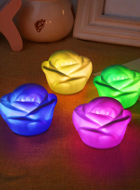 网红情人节七彩彩虹灯色仿真玫瑰花灯LED电子蜡烛灯表白神器ins风