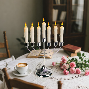 欧式复古铁艺银色七头烛台流泪蜡烛灯生日浪漫婚礼烛光晚餐氛围感