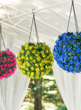 太阳能仿真植物花朵花球草球灯吊灯悬挂式LED灯户外庭院防水吊顶