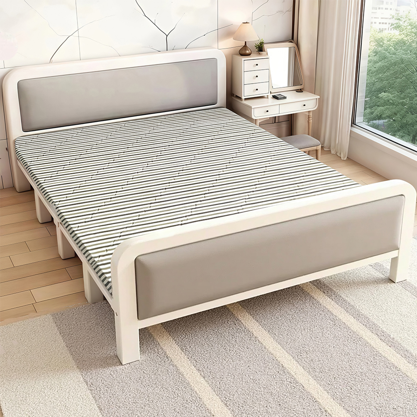 单人床折叠铁艺床卧室1米2床出租房加厚铁架床架小双人1米5钢丝床