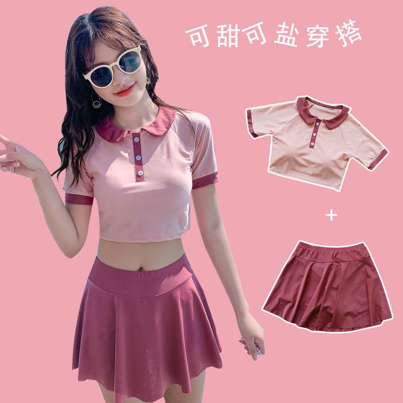 泳衣女款学生少女带胸垫分体保守初高中生青春期青少年游泳装温泉