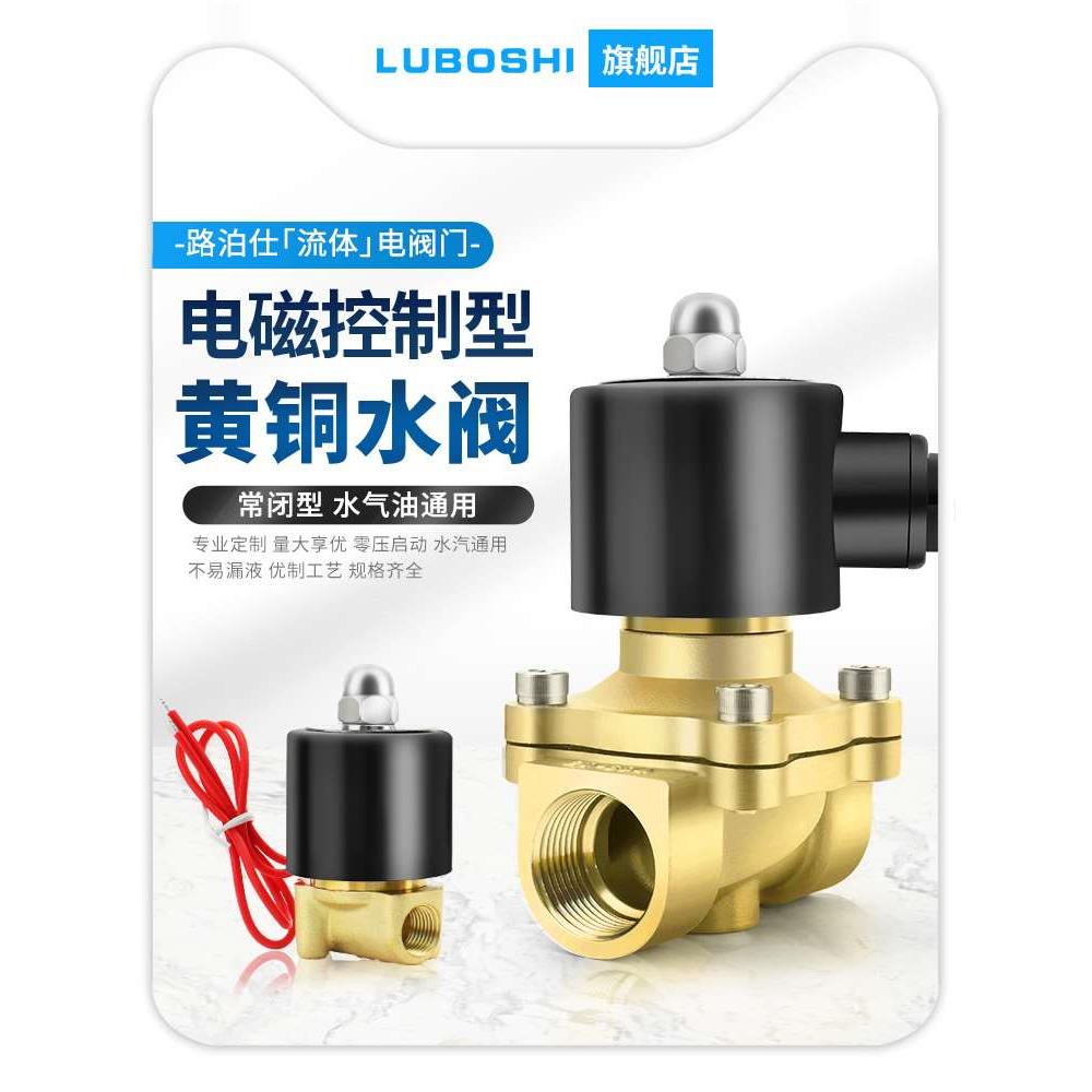 LUBOSHI全铜常闭电磁阀水阀2分4分6分1寸2寸气阀水阀AC220V开关阀