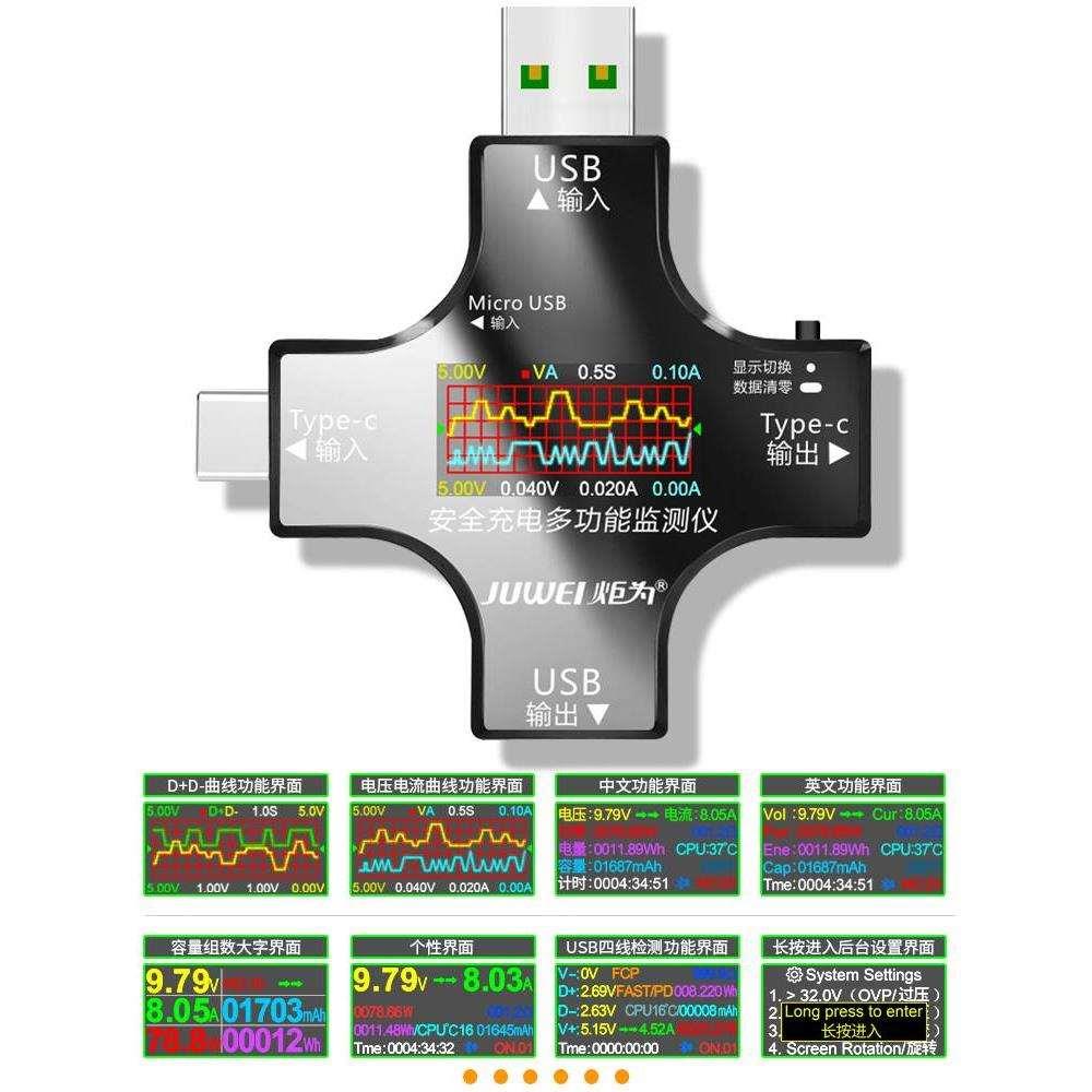 炬为Type-C PD多功能测试仪数显电压表电流表usb充电检测仪测量仪