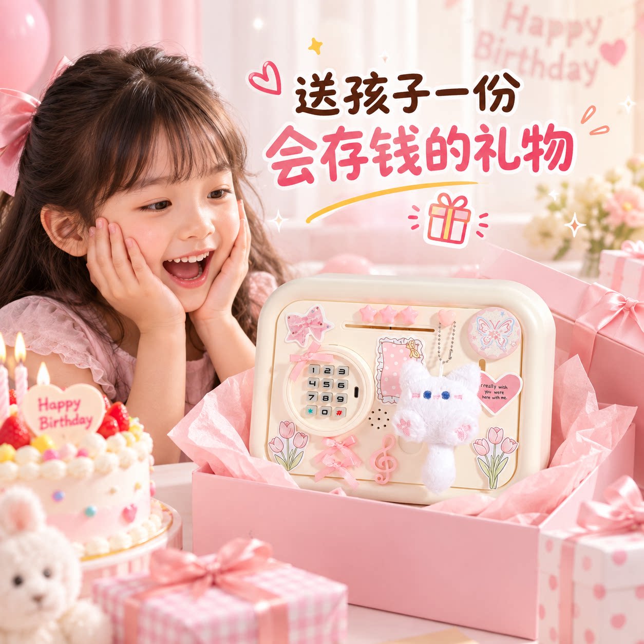 女童生日礼物小学生高颜值创意实用密码存钱罐可进可出儿童保险箱