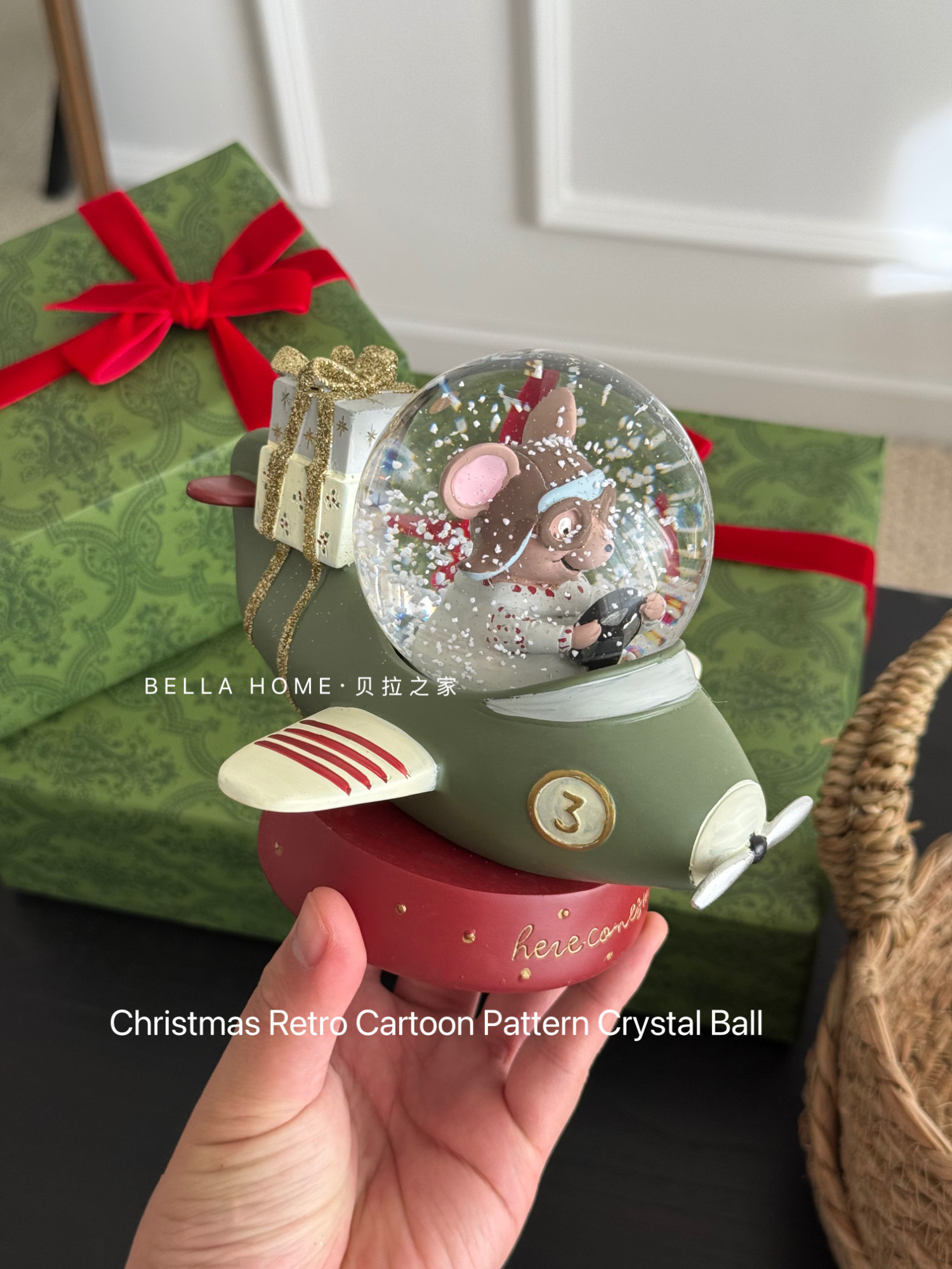 GIANT CUTE ZARAHOME25 NEW NEW YEAR CRYSTAL BALL SHUKE OPEN AIRPLANE FLYING MOUSE ATMOSPHERE ORNAMENT GIFT