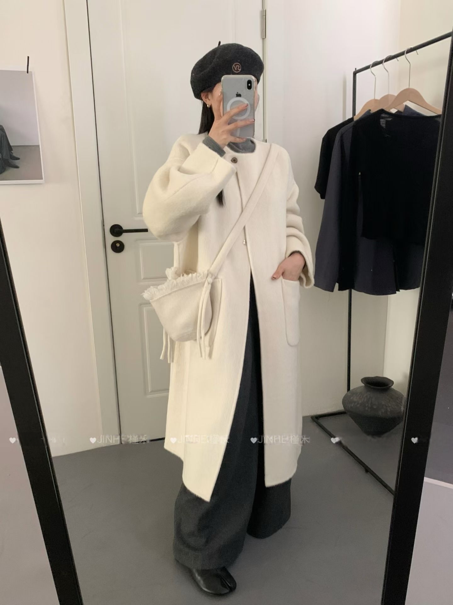 2025新款时尚百搭宽松显瘦上衣女设计感小众潮羊毛外套潮jh
