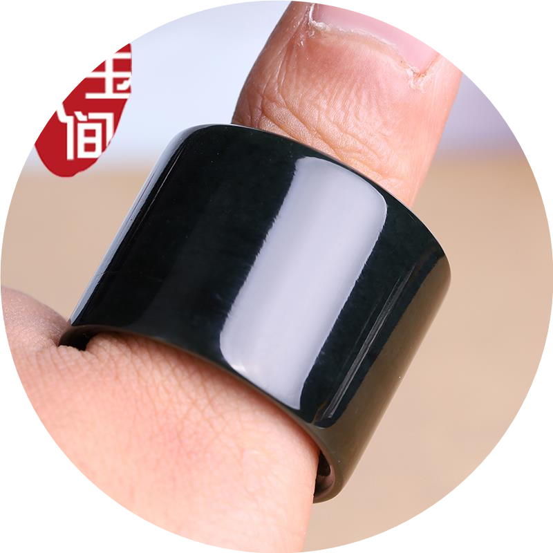 天然和田玉墨玉扳指男士大拇指戒指玉石指环加宽扳指文玩玉器手饰