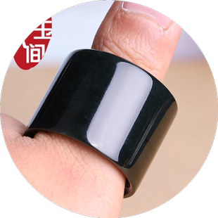 天然和田玉墨玉扳指男士大拇指戒指玉石指环加宽扳指文玩玉器手饰