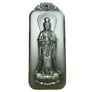 和田玉观音吊坠塔青玉细料男款普度众生莲花菩萨玉佩牌子挂坠项链