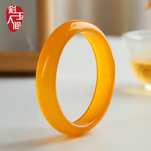 冰种黄玉髓手镯女款天然玛瑙玉镯子鸡油黄时尚国风水晶手环手饰品