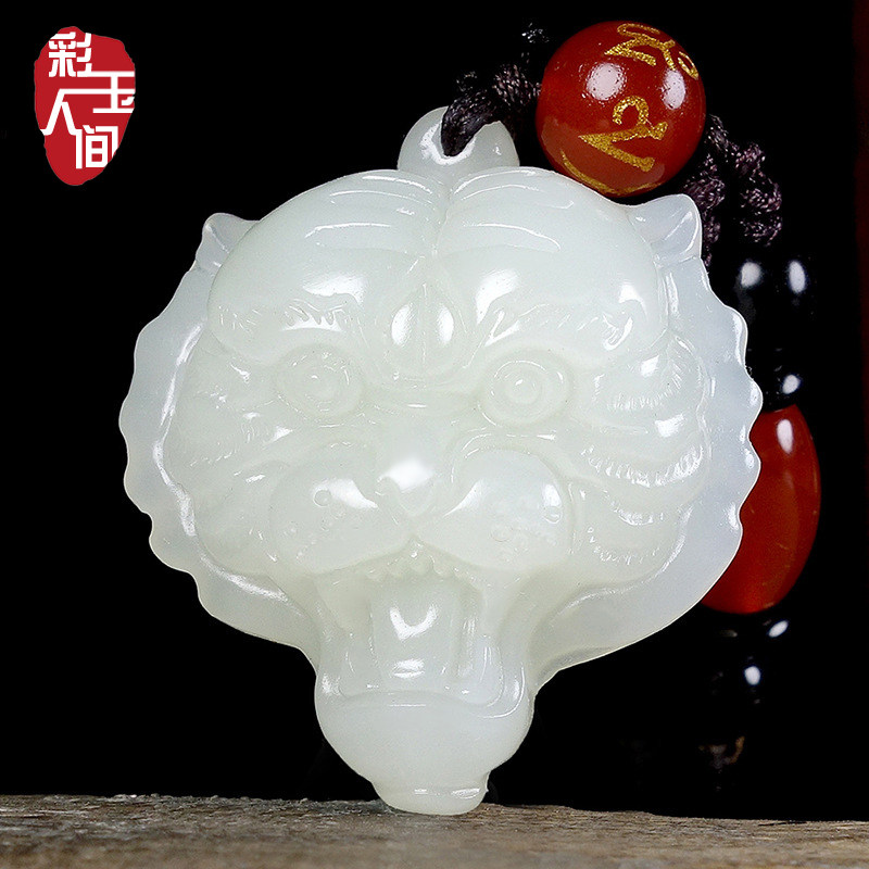 和田玉老虎头吊坠生肖虎天然玉石属龙立体龙头玉佩项链龙虎玉挂件