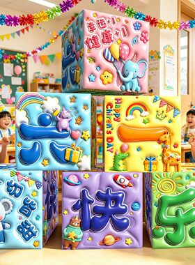 六一儿童节小学幼儿园教室门口场景布置堆头礼物盒摆件氛围装饰品