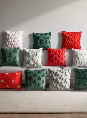 圣诞节抱枕套绗缝创意节日氛围感毛绒抱枕客厅沙发卧室靠枕
