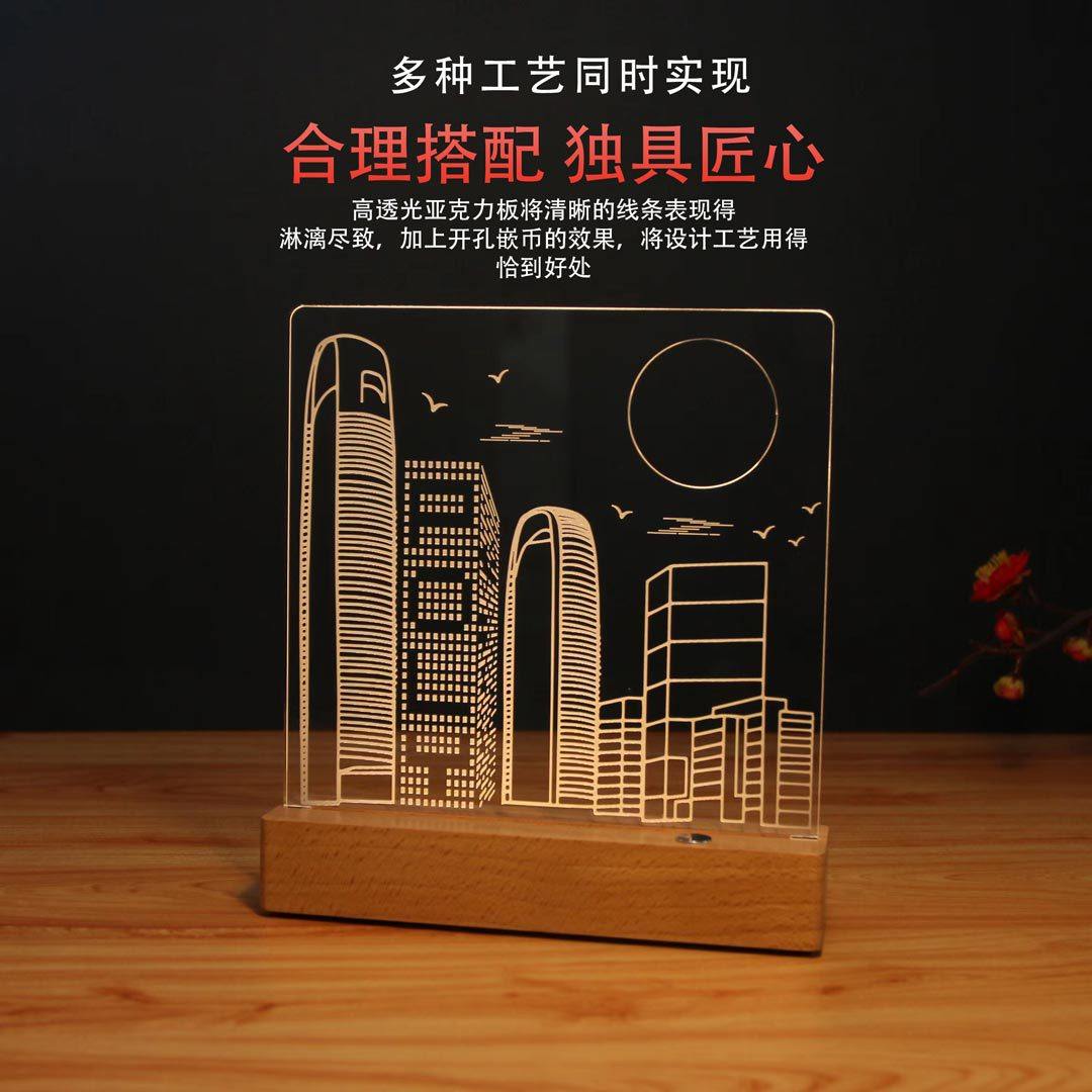 镶嵌银币金币3d实木小夜灯企业周年庆纪念入职周年创意礼品定制