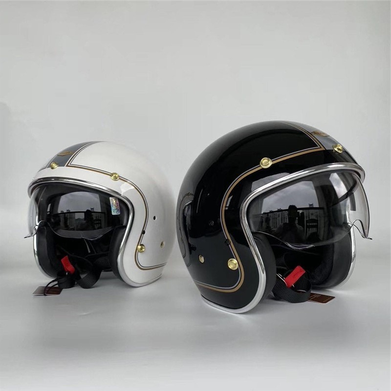 台湾feture飞乔印花摩托车复古头盔踏板机车安全帽内置镜片雕虎