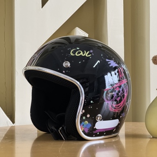 台湾evo摩托车头盔43盔半盔复古巡航男女春秋四三盔涂鸦xx熊半盔