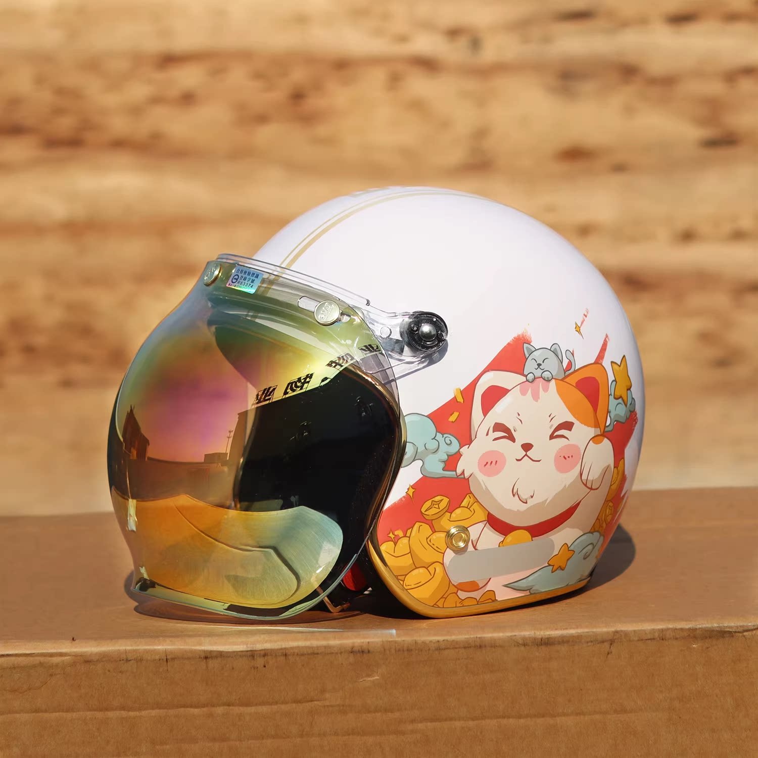 evokedon复古摩托车头盔43盔半盔巡航男女春秋电动车3C招财猫个性