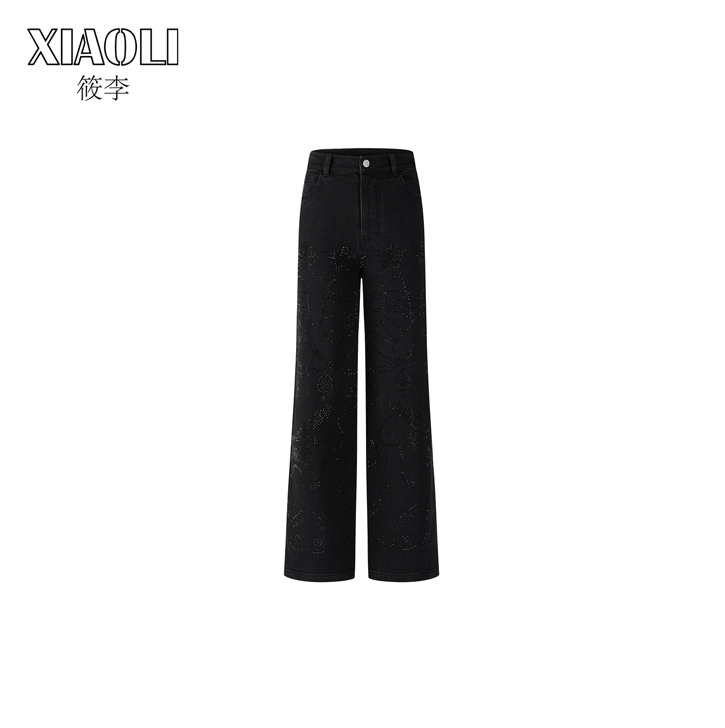 【XIAOLI筱李】黑色烫钻牛仔长裤