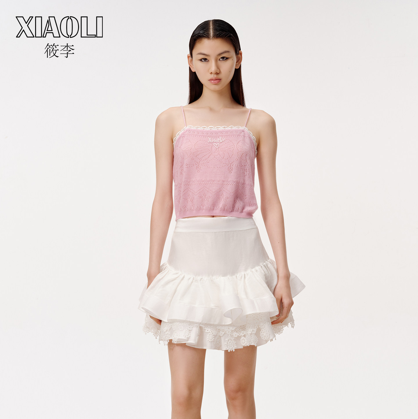 【XIAOLI筱李】粉色挑孔针织吊带