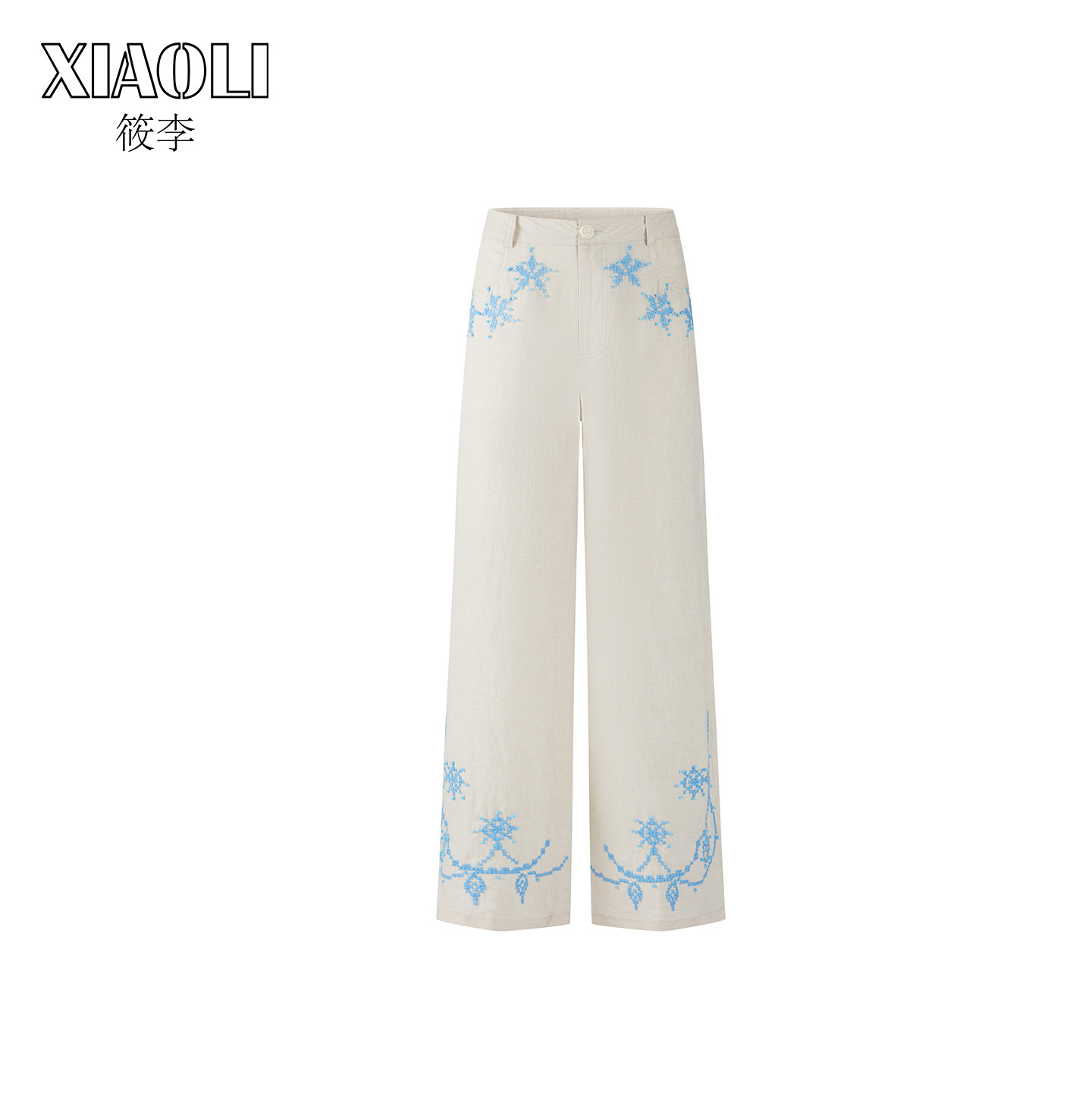 【XIAOLI筱李】直筒宽松亚麻卡其色十字绣牛仔裤长裤女25秋新