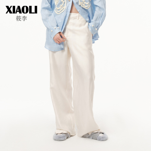 26春季 长裤 白色桑蚕丝羊毛直筒裤 新品 XIAOLI筱李