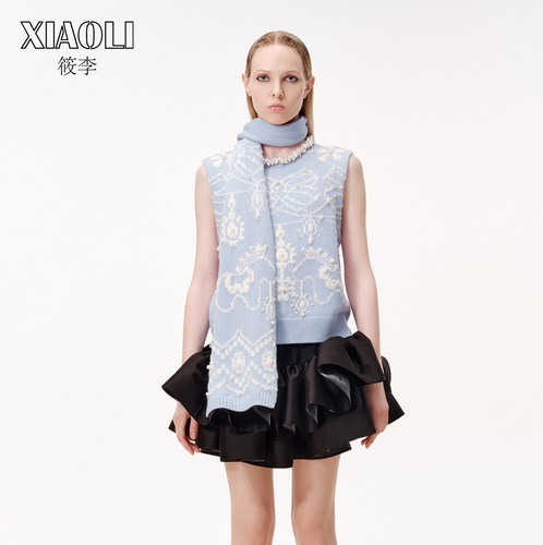 【XIAOLI筱李】蓝色针织印花背心