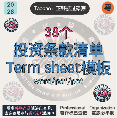 投资条款清单Term sheet模板范本风险样本详解融资框架协议私募