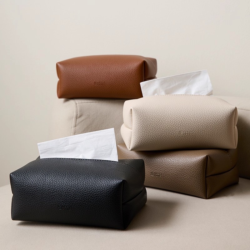 简约荔枝纹真软皮纸巾盒抽纸盒家用客厅高档轻奢纸抽盒车载纸巾盒